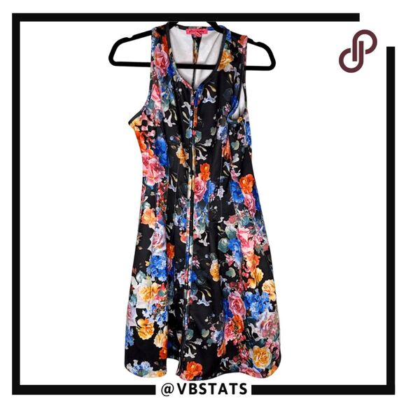 Betsey Johnson Womens Floral Fit & Flare Front Zip Mini Dress Multicolor Size 10 - Picture 1 of 10